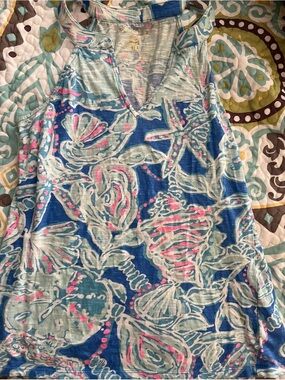 Lilly Pulitzer Blue Floral Shell-Print Sleeveless Tank